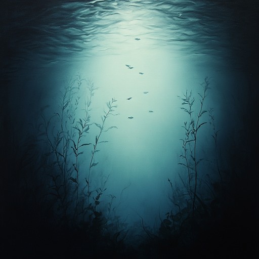 This composition captures the essence of hidden currents beneath a serene water surface, manifesting the subtleties and mysterious depths where soft echoes resonate subtly, creating a chilling yet calm atmosphere