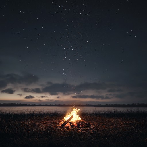 Picture a peaceful prairie kissed by the soft glow of stars, where the gentle strumming of an acoustic guitar serenades the night. The music caresses the listener with a nostalgic and soothing embrace, reminiscent of cherished evenings by the fire.