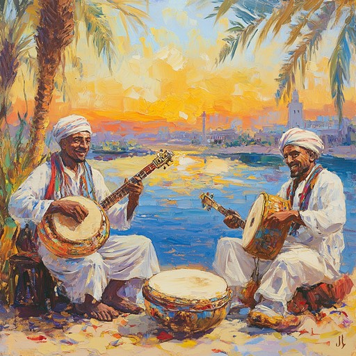 Inspired by the grandeur of ancient nile festivals, this energetic track weaves together lively darbuka rhythms and historic melodies to create an infectious dance atmosphere. It immerses listeners in the vibrancy and excitement of traditional egyptian celebrations, making them feel as though they are dancing by the river's edge.