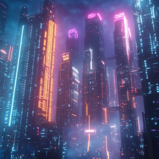 A relentless electronic journey through neon lit skyscrapers and gritty alleys, capturing the essence of a cyberpunk metropolis. Synthesizers drive the rhythm, with gritty basslines and rapid percussion adding to the chaotic yet thrilling soundscape, perfect for late night chases and high tech heists.