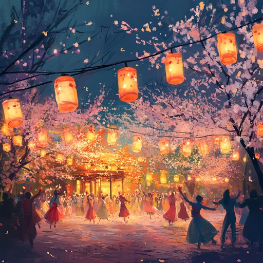 An energetic jpop instrumental infused with danceable rhythms and vibrant melodic lines, capturing the spirit of a lively cherry blossom festival in full bloom. Enjoy infectious hooks and a spirited tempo that makes you want to dance.