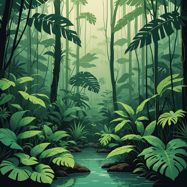 Imagine the sensation of being in a lush tropical forest as gentle rain falls; the somber mood is punctuated with the soft steel drum beats, producing an atmosphere that's both calming and slightly nostalgic.