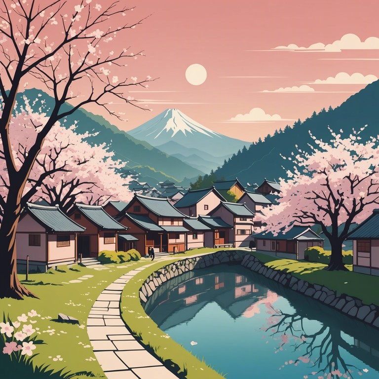 The composition captures the gentle serenity of a sunrise in a sleepy village, enveloped by the soft pink hues of cherry blossoms. The melody is designed to evoke feelings of peace and a slow awakening, as nature itself comes to life. Delicate instrumental layers mimic the quiet, gradual daybreak.