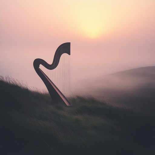 A gentle celtic harp piece that captures the serene and mystical atmosphere of a foggy moorland at dawn. The music embodies a sense of peace and timeless connection to ancient landscapes, with each pluck of the strings resonating like whispers from the past.