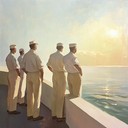 a stirring composition capturing russian sailors' optimistic departure