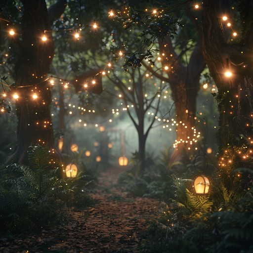 Enter a magical forest where whimsical flutes and happy melodies guide you through an enchanting celebration bathed in soft, glowing light.