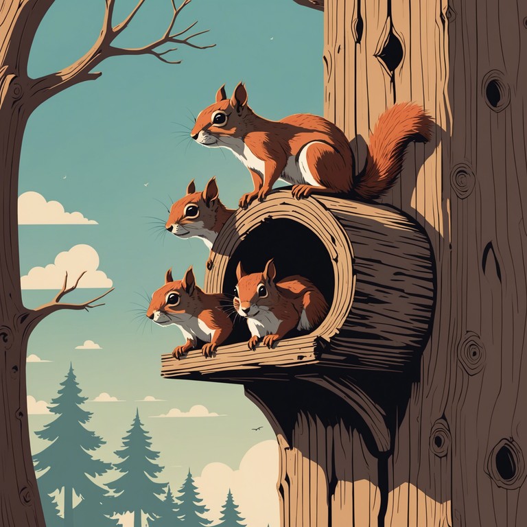 A whimsical and spirited composition that captures the playful chaos of squirrels scurrying in an attic, creating a soundscape filled with unexpected twists and delightful turns. The music evokes images of a sunny day where these little creatures dart playfully amongst hidden treasures stored away, bringing them mischievously to life.