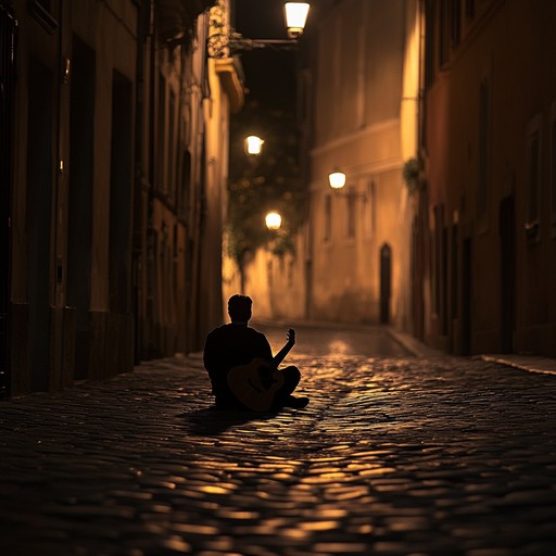 An instrumental piece where a classical guitar weaves sorrowful melodies inspired by latin rhythms, evoking the feeling of wandering alone through empty streets at twilight, reminiscing lost love and forgotten times.