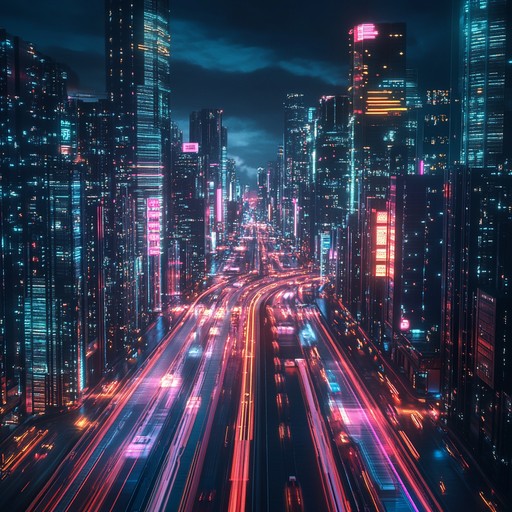 An electrifying synthwave track brimming with pulsating energy, perfect for a high octane chase through electrifying neon lights of a bustling cityscape. Upbeat rhythms and bright synths create a sense of urgency and excitement.