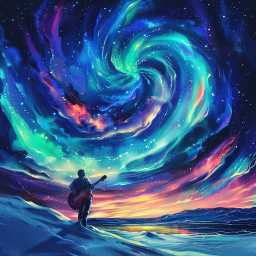 A deeply immersive instrumental featuring effervescent guitar riffs and pulsating kaleidoscopic synth layers, evoking a mind bending, trippy cosmic journey.