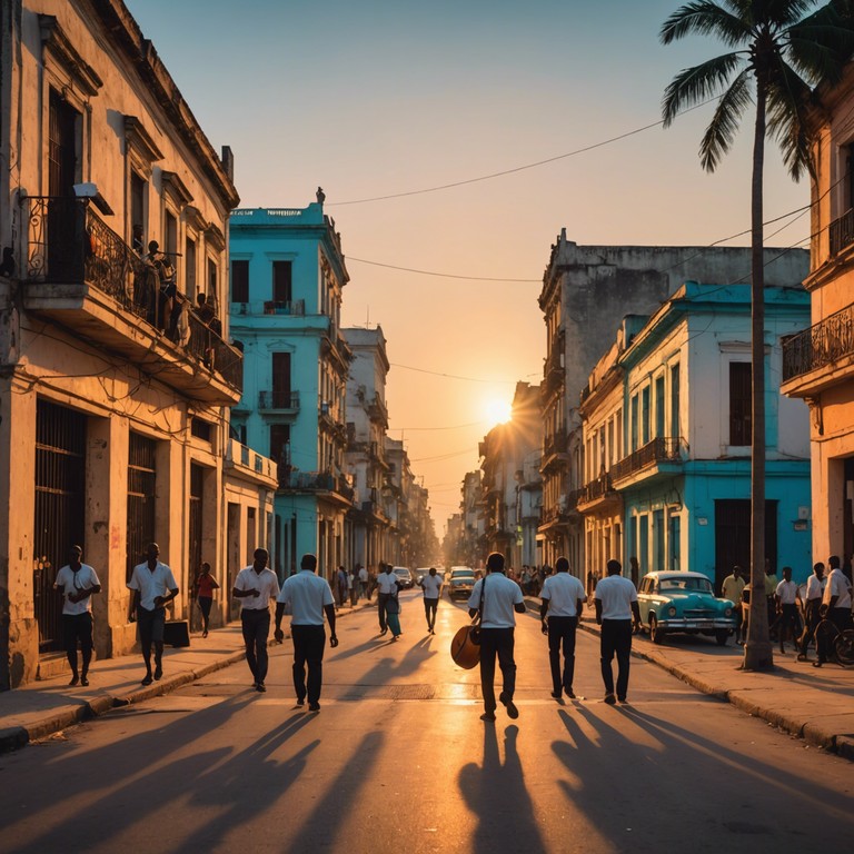 Echoes of havana nights takes listeners back to the heart of traditional cuban dance halls, where the vibrant pulse of mambo rhythms fills the air, complemented by passionate trumpet solos and a deep sense of historic musical romance.