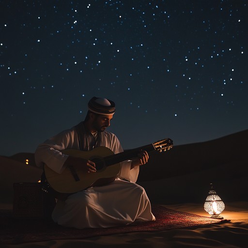 Imagine an intimate lounge under a starry desert sky. An alluring, sultry ambiance with hints of middle eastern influences blended with classic lounge sophistication. The gentle strums of the oud set the scene, transporting you to an oasis of timeless melodies and enchanting rhythms.