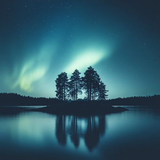 Transport yourself to an enchanting night under the northern lights, experiencing the rare beauty of a finnish arctic summer. The sounds of a kantele flow through ambient pop, creating a harmonious blend of warmth and icy tranquility, perfect for evoking deep nostalgia and bliss.