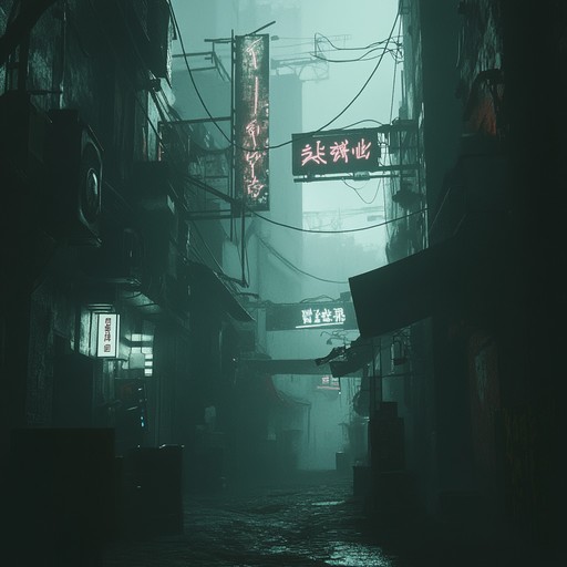 An instrumental techno track that blends haunting mechanical noises and eerie ambient layers to create an unsettling atmosphere, evoking images of deserted urban landscapes and shadowy industrial environments.