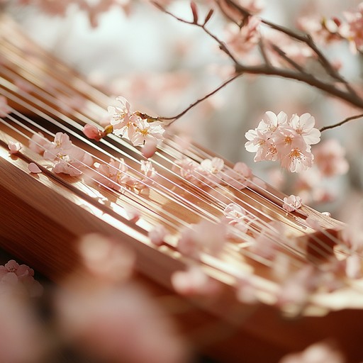 A soothing instrumental blending western classical elements with traditional koto melodies, capturing the peaceful essence of japanese gardens in springtime.