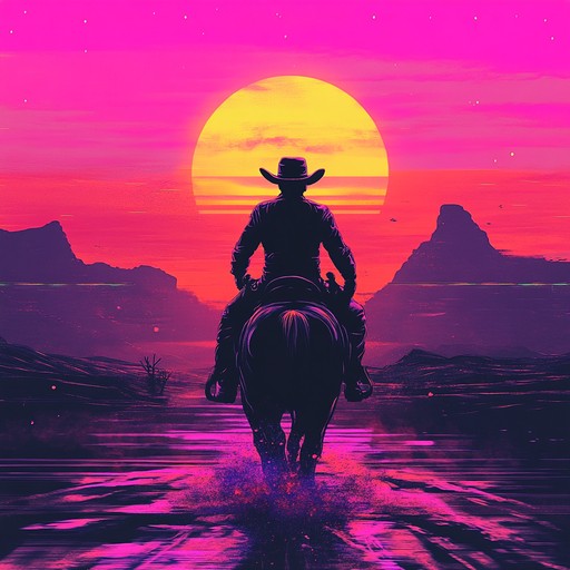 A captivating instrumental that fuses classic country guitar twangs with futuristic electronic synths and beats, evoking a journey through a neon lit digital desert landscape