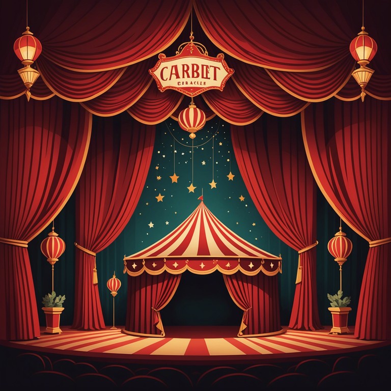 Imagine a late night cabaret, deep in the heart of an underground venue, where the echoes of eccentric circuses past linger. Instruments play in a chaotic yet harmonically rich symphony, resonating with the dark, mysterious vibes of a forbidden antique circus show. Each note winds through the shadows, threading together a narrative of delightful darkness and whimsical madness.