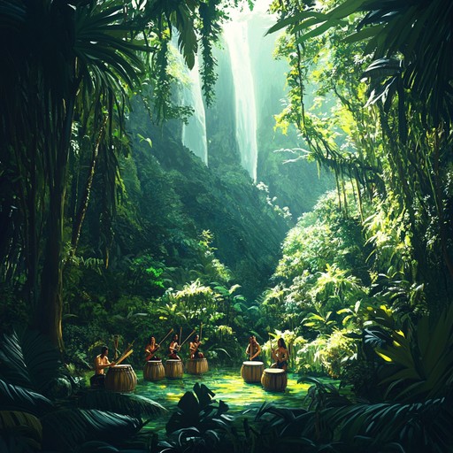 Embark on an auditory journey deep into the mystical jungle, with lush rainforest sounds highlighting the vibrant and untamed beauty of nature. Tribal rhythmic undertones provide a hypnotic pulse that intertwines with the calls of exotic wildlife, creating a captivating and immersive soundscape.