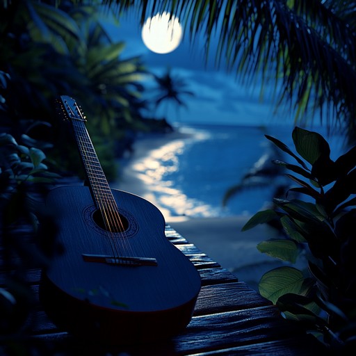 Enchanting bossa nova tune depicting a moonlit beach evoking deep feelings of romantic yearning. Acoustic guitar weaves tender notes that portray the nostalgia and warmth of tropical nights.