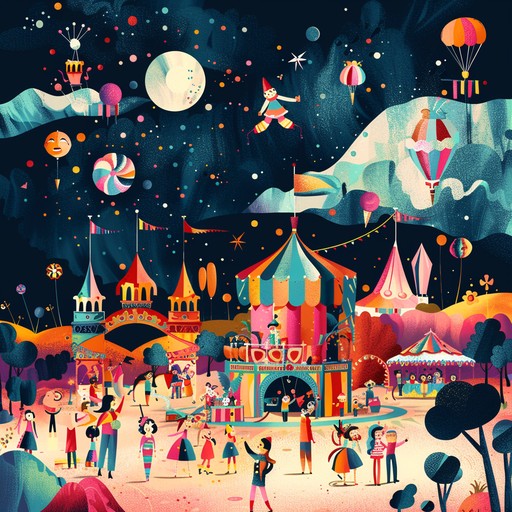 Step into a funky carnival filled with quirky melodies and whimsical turns that evoke the wonder and mischief of a playful cabaret, underscored by lively piano and theatrical instrumentation