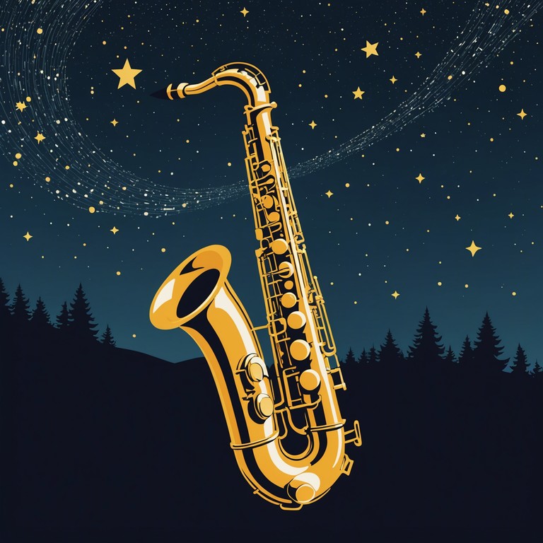 An instrumental track featuring a sultry saxophone that weaves through a backdrop of gentle beats and ambient synths, capturing the essence of a serene night. The music evokes a feeling of relaxing under the stars, with a touch of glittery smooth jazz that enriches the nocturnal atmosphere.