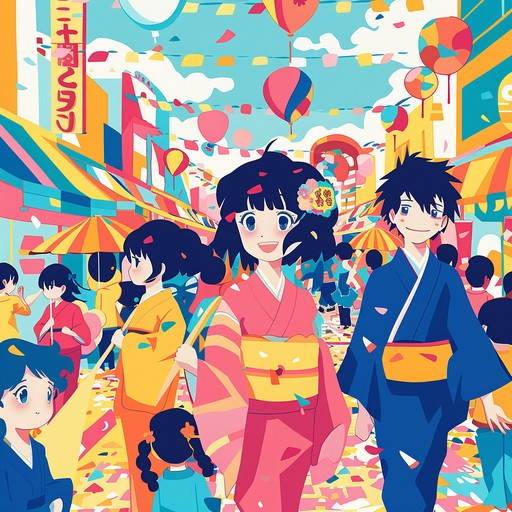 A joyful composition inspired by sunny days in anime, featuring upbeat tempos, lively rhythms, and catchy melodies. Perfect for evoking the feel of a fun filled, energetic parade in a vibrant anime world. Includes touches of traditional japanese instruments to enhance its authenticity.