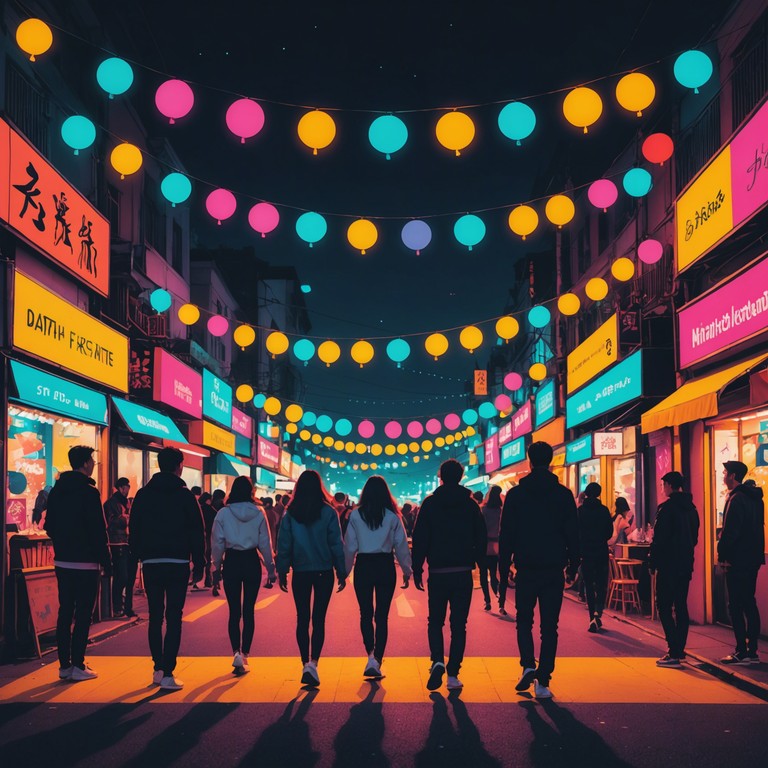 Picture a dynamic track illustrating the vibe of a lively urban night: bass heavy grooves and playful piano melodies capture the essence of the city at night, loud with life and bursting with energy, perfect for late night parties and dance clubs.