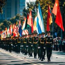 military parade with festive, victorious overtones, uplifting, rhythmically driven