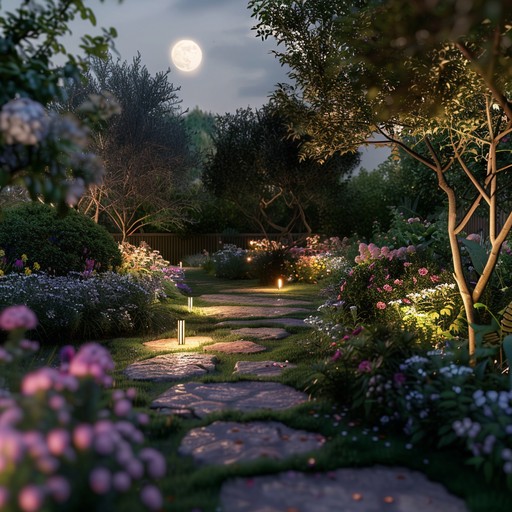 A soothing and reflective instrumental waltz that paints a picture of a tranquil garden under the stars. The soft, flowing melodies and gentle acoustic guitar strumming invite calm and introspection, ideal for evening relaxation.