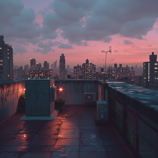 Visualize a peaceful dusk on an urban rooftop, where the horizon glows softly. This composition harnesses the city's quiet side, using delicate melodies and gentle rhythms to evoke a sense of warmth and tranquility.