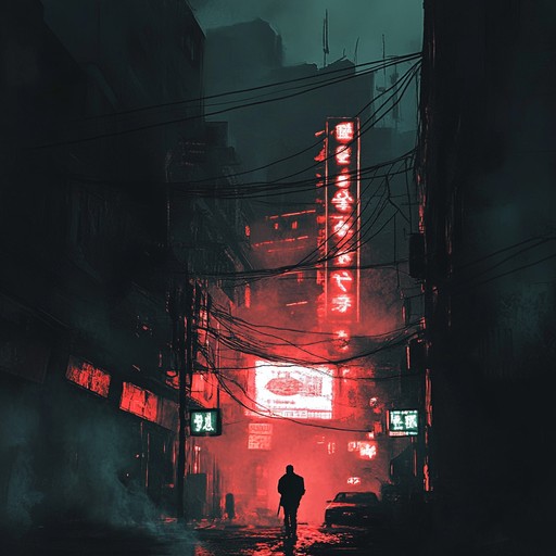 A disturbing electro instrumental that combines eerie synth tones with rhythmic beats to create an atmosphere of suspense and tension, reminiscent of roaming empty cityscapes under flickering neon lights