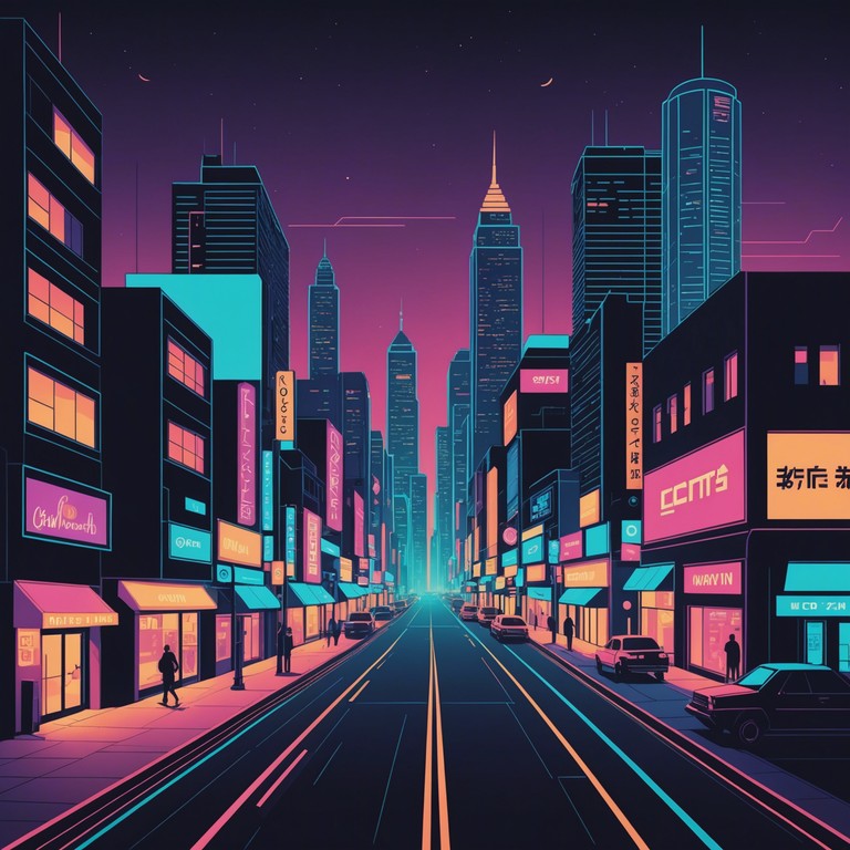 This track embodies the bustling energy of a city at night, focusing on the glowing neon lights and the steady flow of people moving through the urban landscape. The music is layered with pulsating synths and a steady beat, creating an aura of mystery and excitement as it paints a sonic picture of urban exploration and nocturnal adventure.