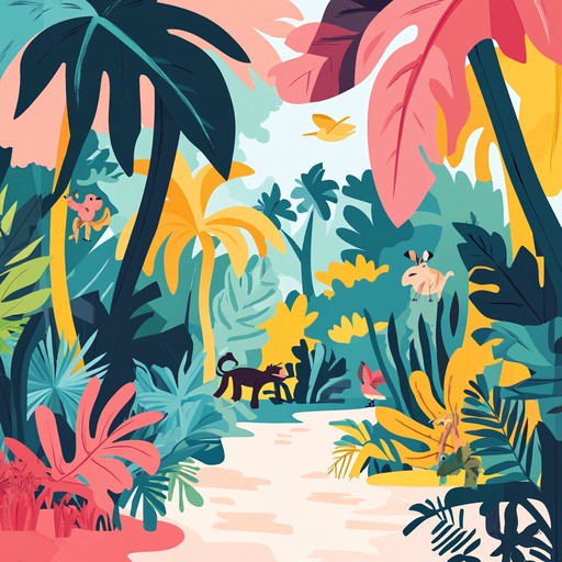 This track blends fast drum and bass rhythms with whimsical, quirky sound effects and melodic lines, creating an adventurous mood reminiscent of a playful chase through an enchanted jungle.