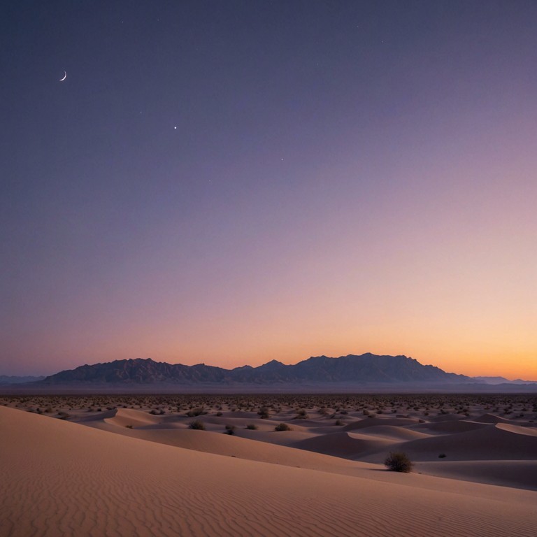 A calming composition featuring a traditional oud that weaves a tapestry of sound reminiscent of a tranquil desert at dusk. The music conveys the beauty and peaceful solitude of the vast sandy landscapes under a fading sky.