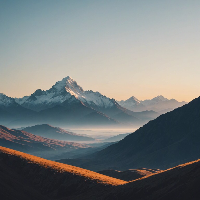 Alternative description: echoes of silence ventures into the heart of solitude among high mountains, portrayed through poignant violin leads and a full orchestral backup, intensifying the sense of being alone amidst beauty.