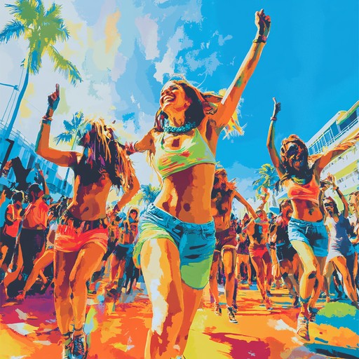 This instrumental bossa nova track features lively guitar and rhythmic percussion, capturing the vibrant energy of brazil's sunny beaches and bustling streets. The music paints a picture of joyous dance and celebration under a clear blue sky, inviting listeners to experience the warmth and exuberance of brazilian culture.