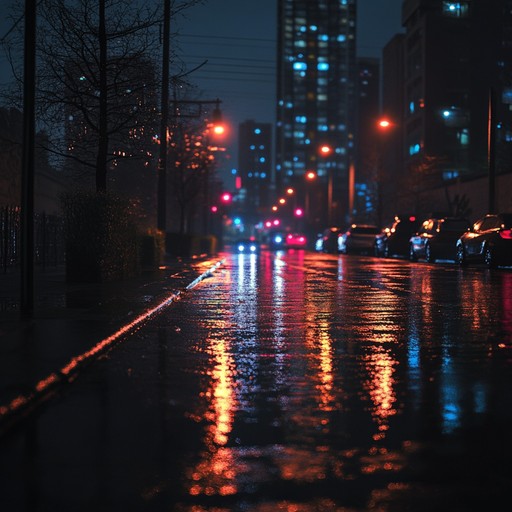 A moving instrumental hiphop piece featuring deep beats and reflective piano melodies, painting a somber picture of urban nights and inner sorrow