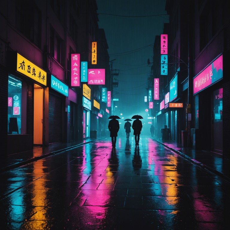 Embark on an auditory exploration where chill jazz saxophone melodies intertwine with the edgy, electronic vibes of a cyberpunk cityscape, forming a soundtrack that is both reflective and forward moving. The music perfectly captures the essence of a metropolis at the intersection of familiarity and innovation.