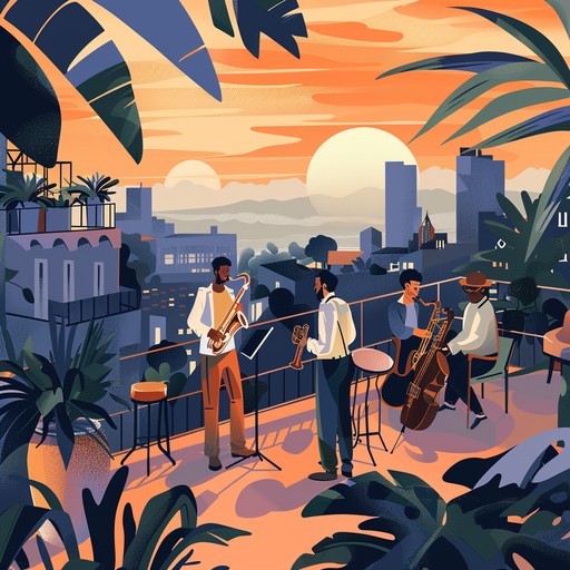 Experience the blend of smooth urban jazz with exotic tropical percussion. Saxophone led melodies intertwine with bossa nova rhythms, crafting a sophisticated and modern sound portrait that feels both cosmopolitan and organically connected to nature.