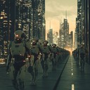 an intense military march blending futuristic and traditional sounds