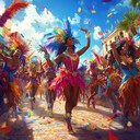 pulsating rhythms animate lively and joyous street parade.