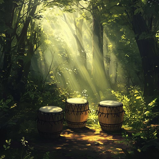 Experience a soothing sonic journey through gentle tribal drumming that mirrors the peaceful essence of ancient rainforests, bringing you closer to nature's harmonious spirit.