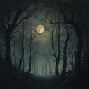 eerie melodies echo through dark, twisted trees' shadows.