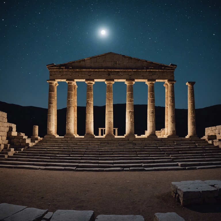 A single, languid voice rises and curls like mist over a moonlit landscape, weaving through the echoey stillness of a vast, deserted amphitheater. This opera piece captures the poignant solitude of moonlight, with a serenade that both mourns and celebrates the quiet beauty of the night.