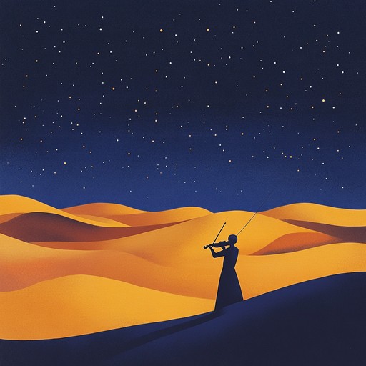 An instrumental classical composition featuring the violin, blending traditional middle eastern scales and melodies with western classical string arrangements. The piece evokes the mystique of ancient deserts and the rich tapestry of cultures along the silk road, creating a captivating and evocative listening experience.