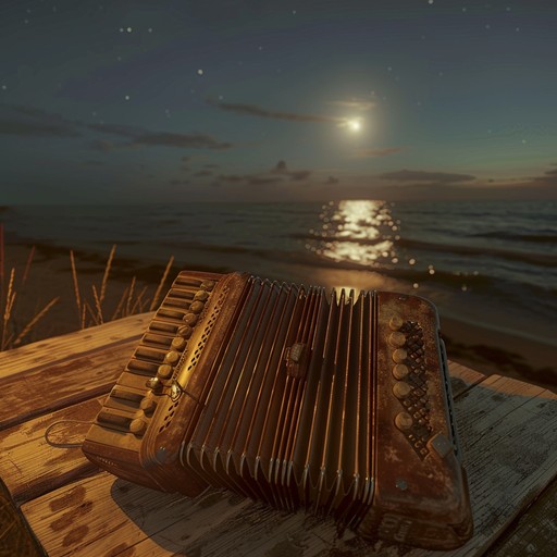 Transport listeners to a coastal night filled with nostalgic whispers and gentle cumbia rhythms. Accordion leads, accompanied by tender percussion, create an intimate soundscape reflecting on past moments and heartfelt memories.
