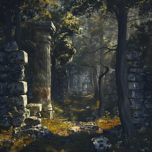An evocative violin composition that portrays the haunting echoes of once great but now lost souls wandering through forgotten lands, symbolic of decay and the relentless passage of time, offering a poignant reflection on historical oblivion.