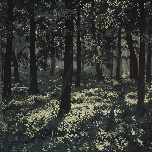 Embark on a calm and peaceful exploration through a shadowy, serene forest. This dark ambient piece intertwines natural sounds with gentle drones and synth pads, creating an environment that is hauntingly soothing. The ethereal ambient tones provide feelings of mysterious tranquility as if each shadow holds a hidden secret, drawing you deeper into the world of peaceful solitude.