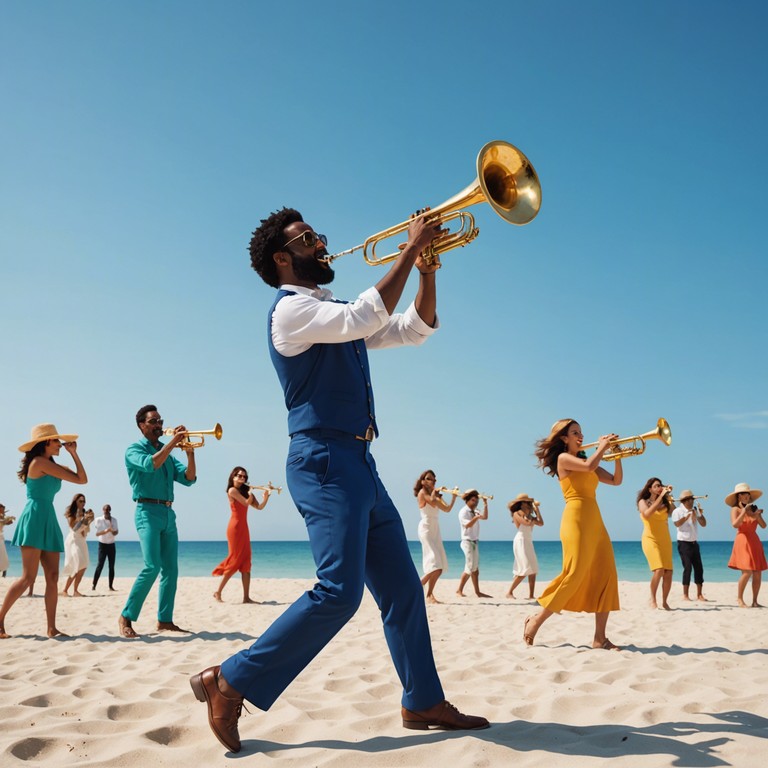Imagine a track that whisks you away to a sunny beach where the vibes are contagious and carefree and the sound of the trumpet mixes perfectly with the rhythm of the waves. A perfect soundtrack for summer adventures or a chill day by the sea.