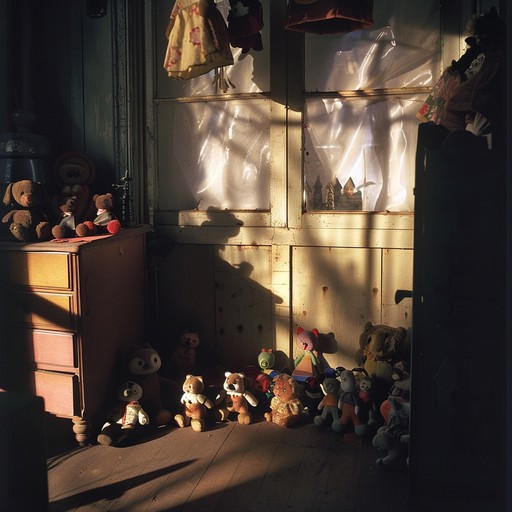 This track uses toy instruments to recreate an unsettling, nostalgic atmosphere, like an abandoned carousel at twilight, evoking haunting childhood memories and a sense of mystery.